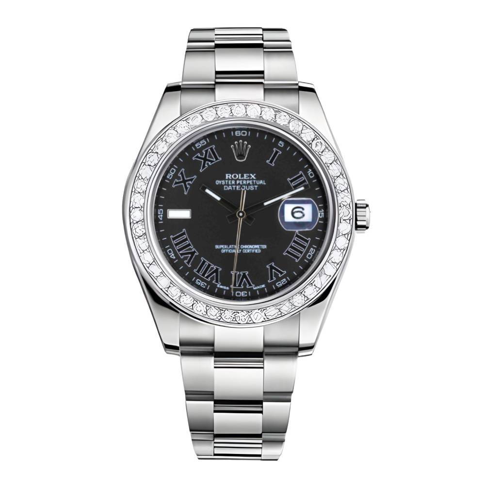 Rolex Datejust II 41mm - Ref: 116300 bkdb - Black Dial & Diamond Bezel, Stainless Steel Oyster Bracelet Men's Watch
