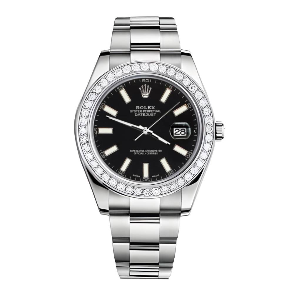 Rolex Datejust II 41mm - Ref: 116300 bkdb - Black Dial & Diamond Bezel, Stainless Steel Oyster Bracelet Men's Watch