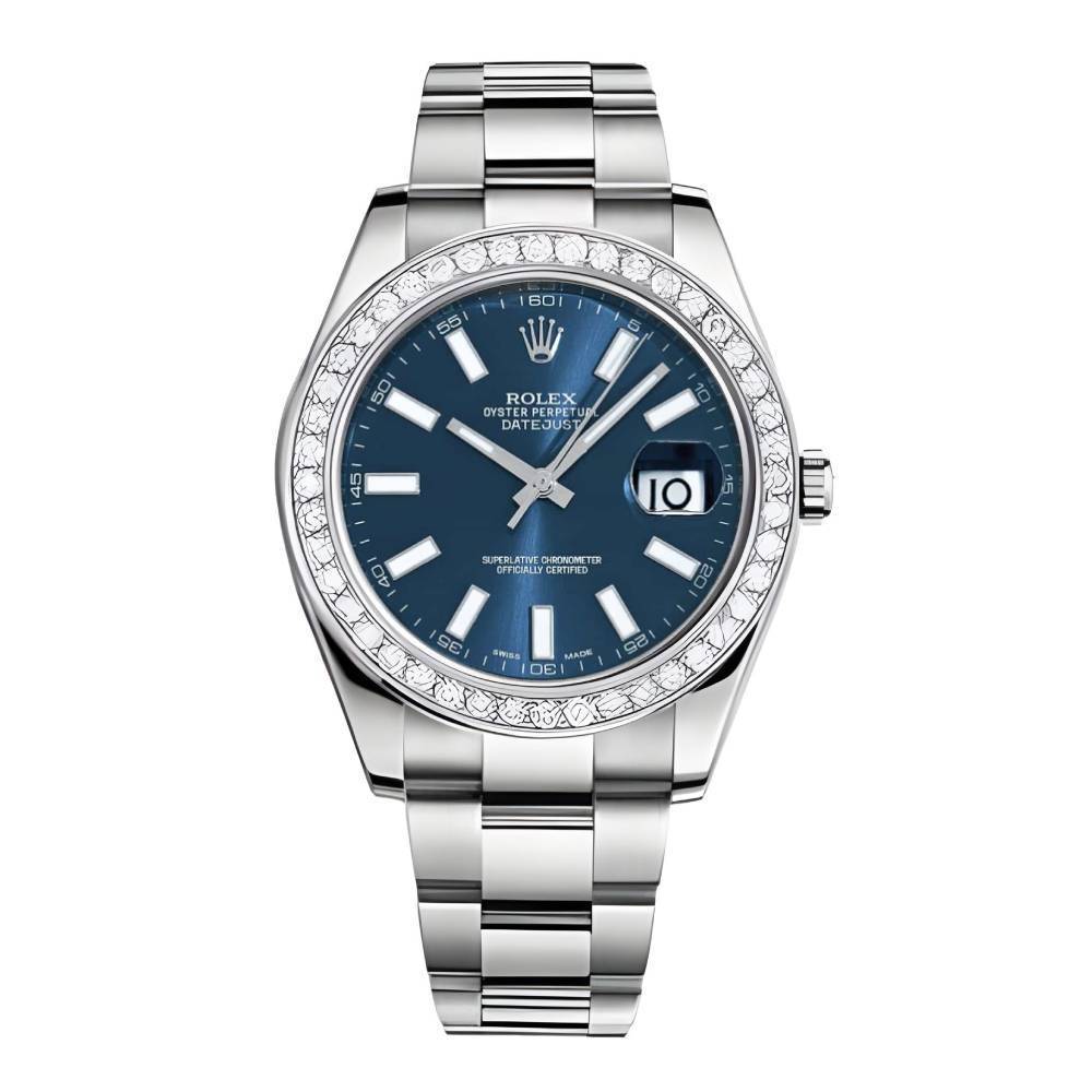 Rolex Datejust II 41mm - Ref: 116300 bldb - Blue Dial & Diamond Bezel, Stainless Steel Oyster Bracelet Men's Watch