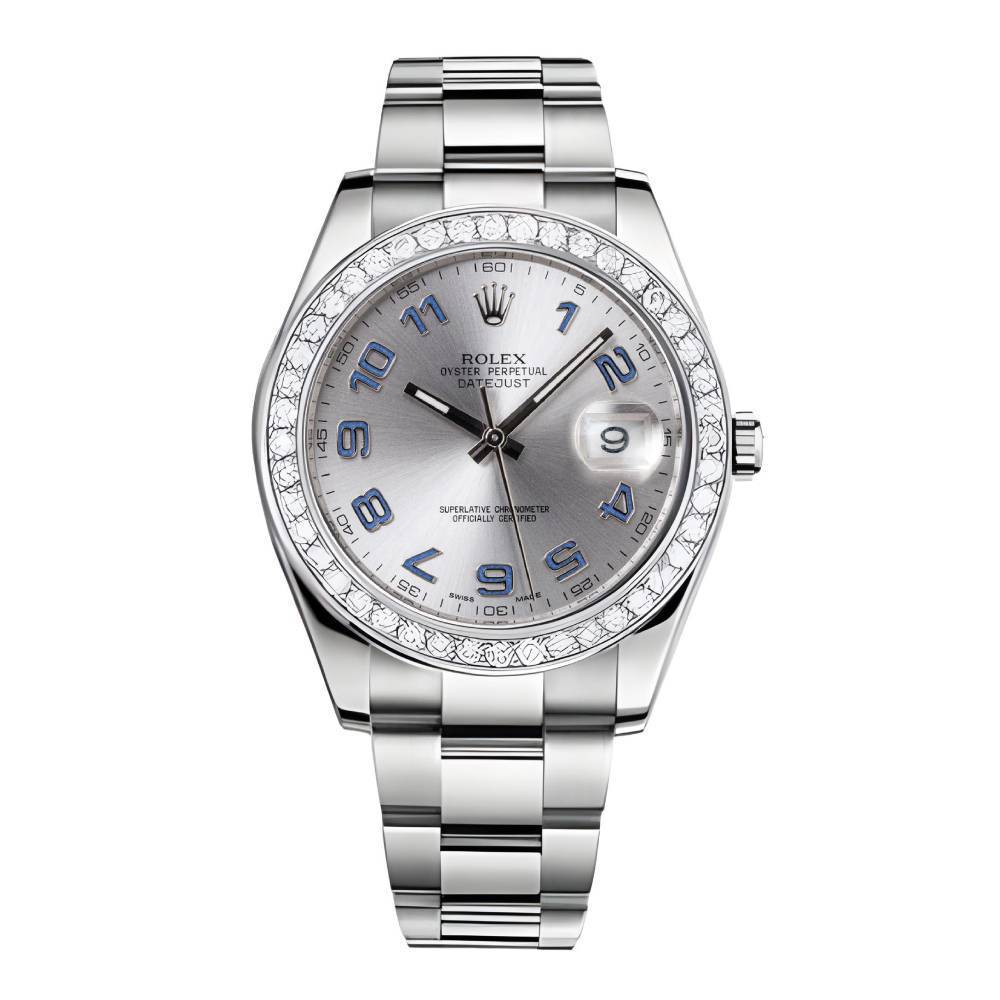 Rolex Datejust II 41mm - Ref: 116300 rbldb - Silver Dial & Diamond Bezel, Stainless Steel Oyster Bracelet Men's Watch