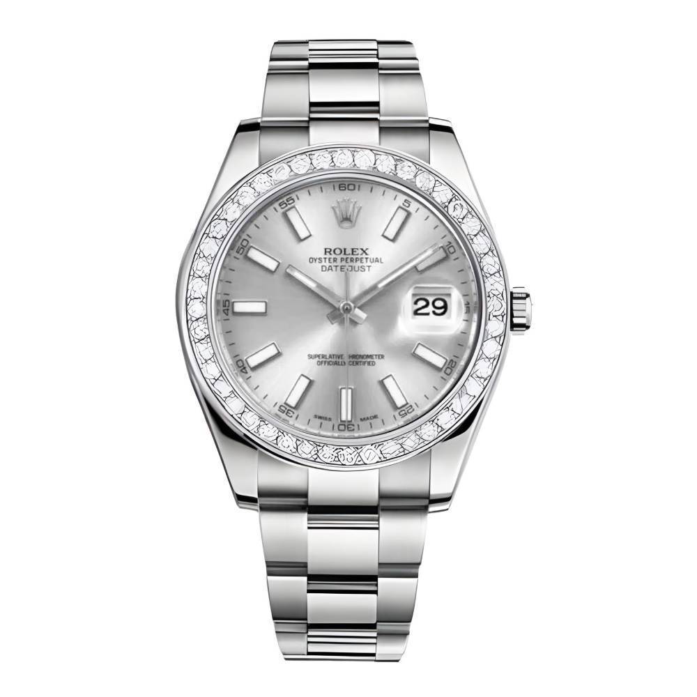 Rolex Datejust II 41mm - Ref: 116300 sdb - Silver Dial & Diamond Bezel, Stainless Steel Oyster Bracelet Men's Watch