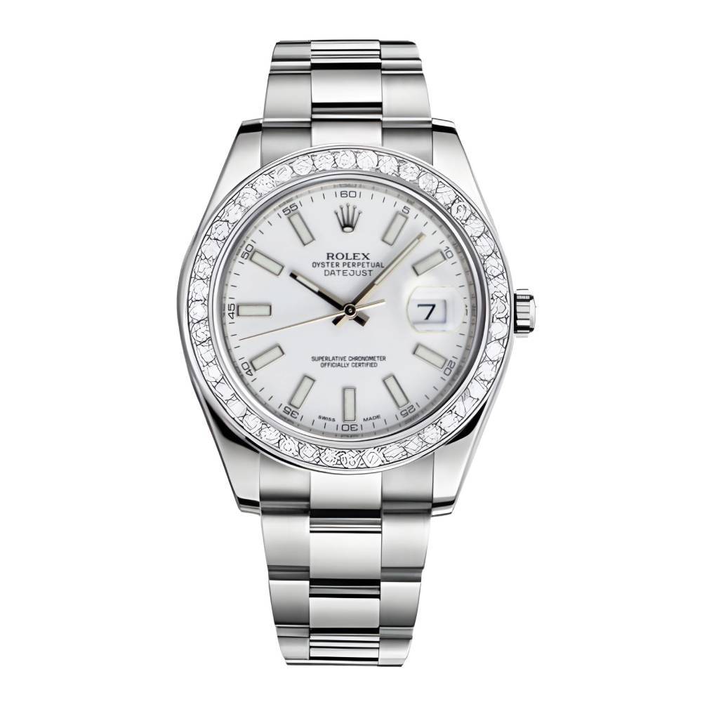 Rolex Datejust II 41mm - Ref: 116300 wdb - White Dial & Diamond Bezel, Stainless Steel Oyster Bracelet Men's Watch