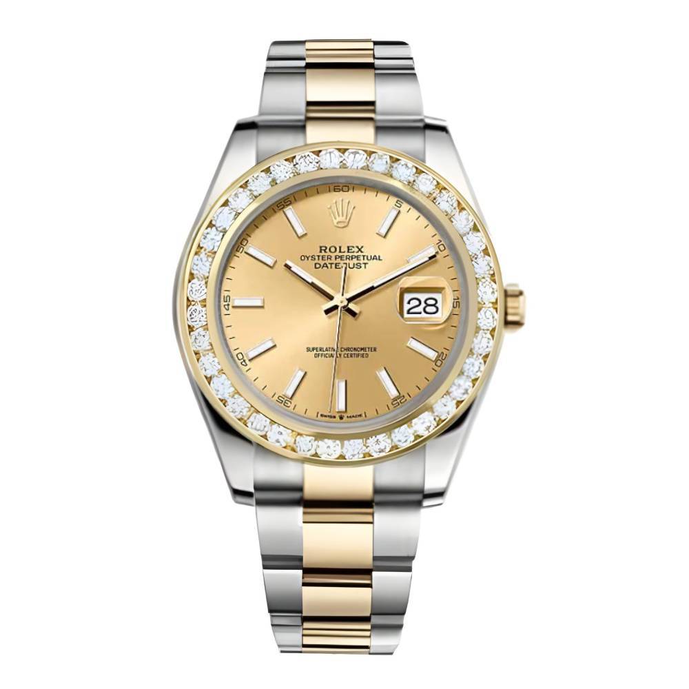 Rolex Datejust II 41mm - Ref: 116300CSODB - Champagne Stick Dial & Diamond Bezel, Two Tone Stainless Steel & 18K Yellow Gold Oyster Bracelet Men's Watch