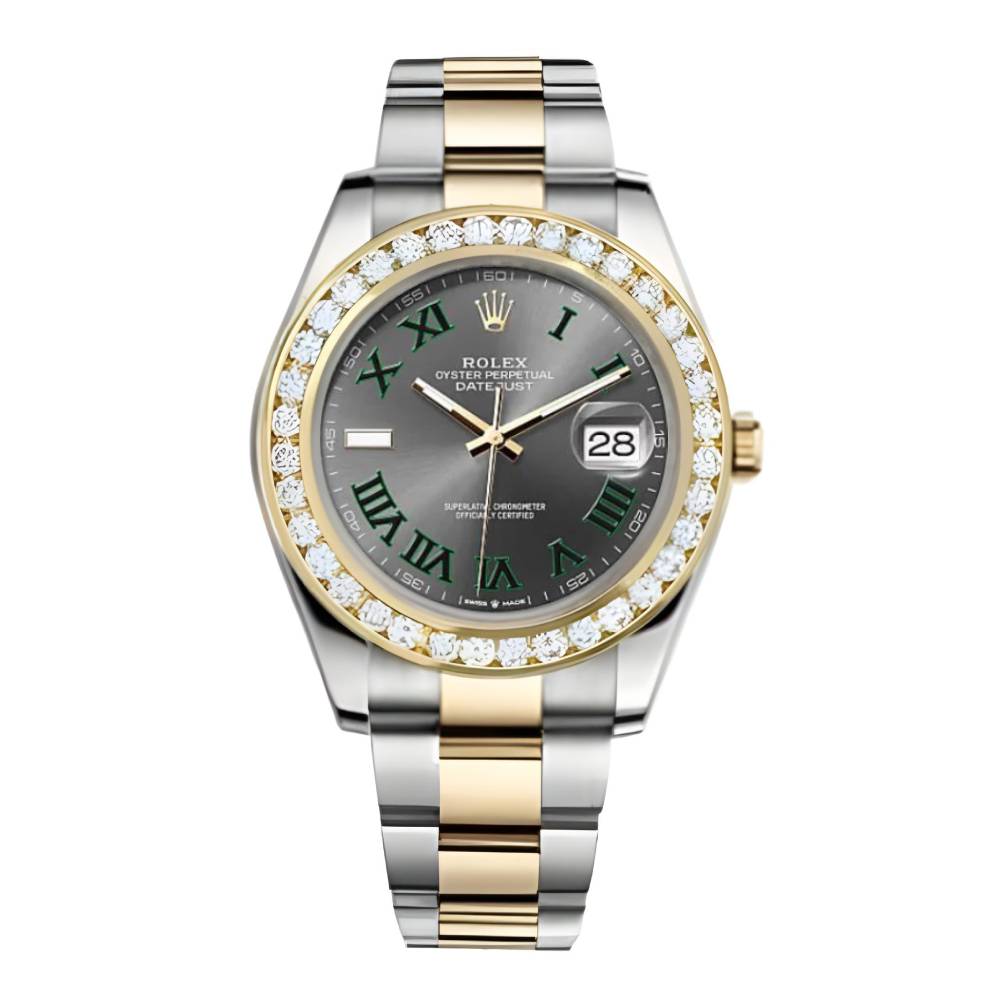 Rolex Datejust II 41mm - Ref: 116300GYRODB - Wimbledon Roman Dial & Diamond Bezel, Two Tone Stainless Steel & 18K Yellow Gold Oyster Bracelet Men's Watch