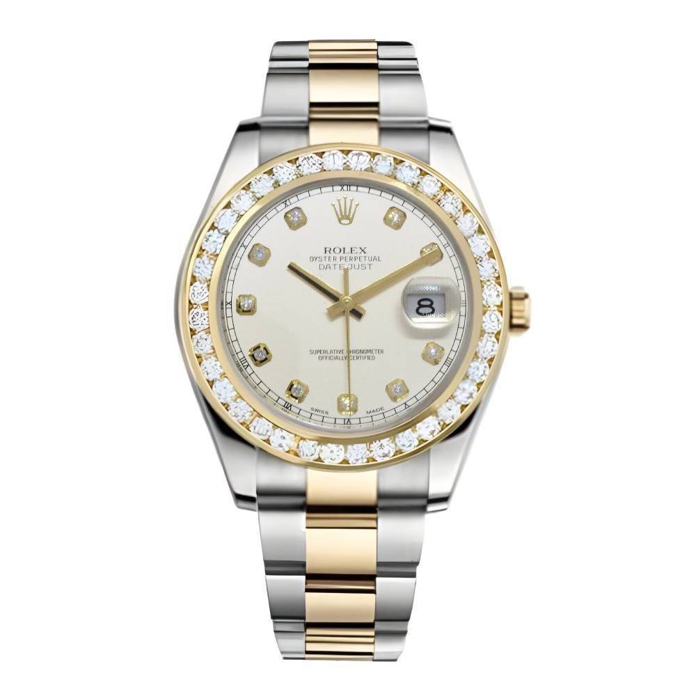Rolex Datejust II 41mm - Ref: 116300IDODB - White Diamond Dial & Diamond Bezel, Two Tone Stainless Steel & 18K Yellow Gold Oyster Bracelet Men's Watch