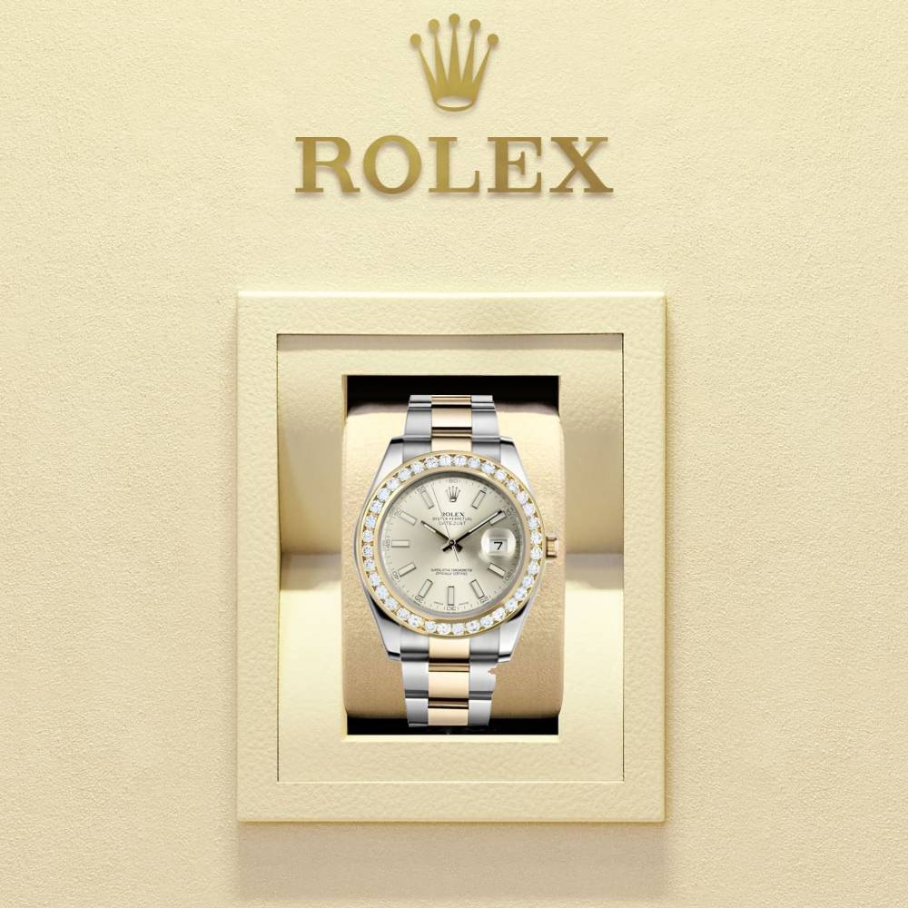 Rolex Datejust II 41mm - Ref: 116300ISODB - White Stick Dial & Diamond Bezel, Two Tone Stainless Steel & 18K Yellow Gold Oyster Bracelet Men's Watch