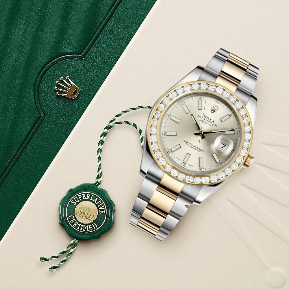 Rolex Datejust II 41mm - Ref: 116300ISODB - White Stick Dial & Diamond Bezel, Two Tone Stainless Steel & 18K Yellow Gold Oyster Bracelet Men's Watch