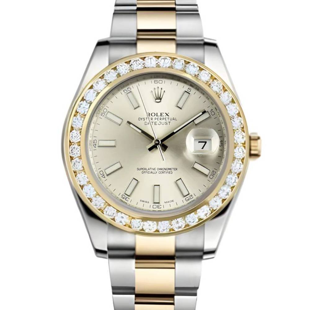 Rolex Datejust II 41mm - Ref: 116300ISODB - White Stick Dial & Diamond Bezel, Two Tone Stainless Steel & 18K Yellow Gold Oyster Bracelet Men's Watch