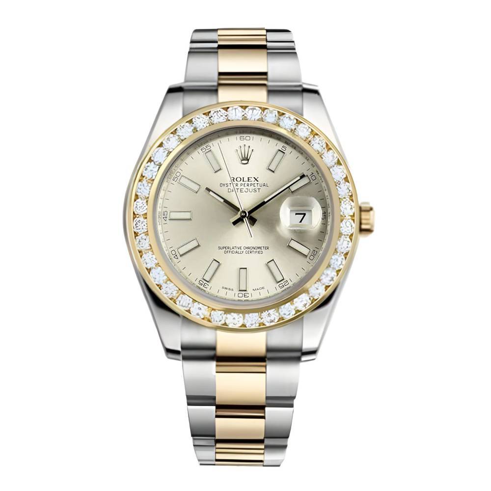 Rolex Datejust II 41mm - Ref: 116300ISODB - White Stick Dial & Diamond Bezel, Two Tone Stainless Steel & 18K Yellow Gold Oyster Bracelet Men's Watch