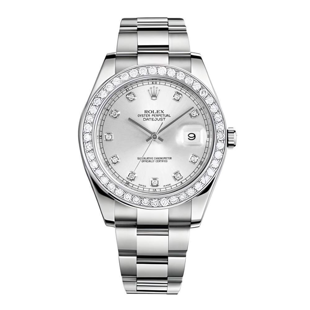 Rolex Datejust II 41mm - Ref: 116300SDDB - Silver Diamond Dial & Diamond Bezel, Stainless Steel Oyster Bracelet Men's Watch