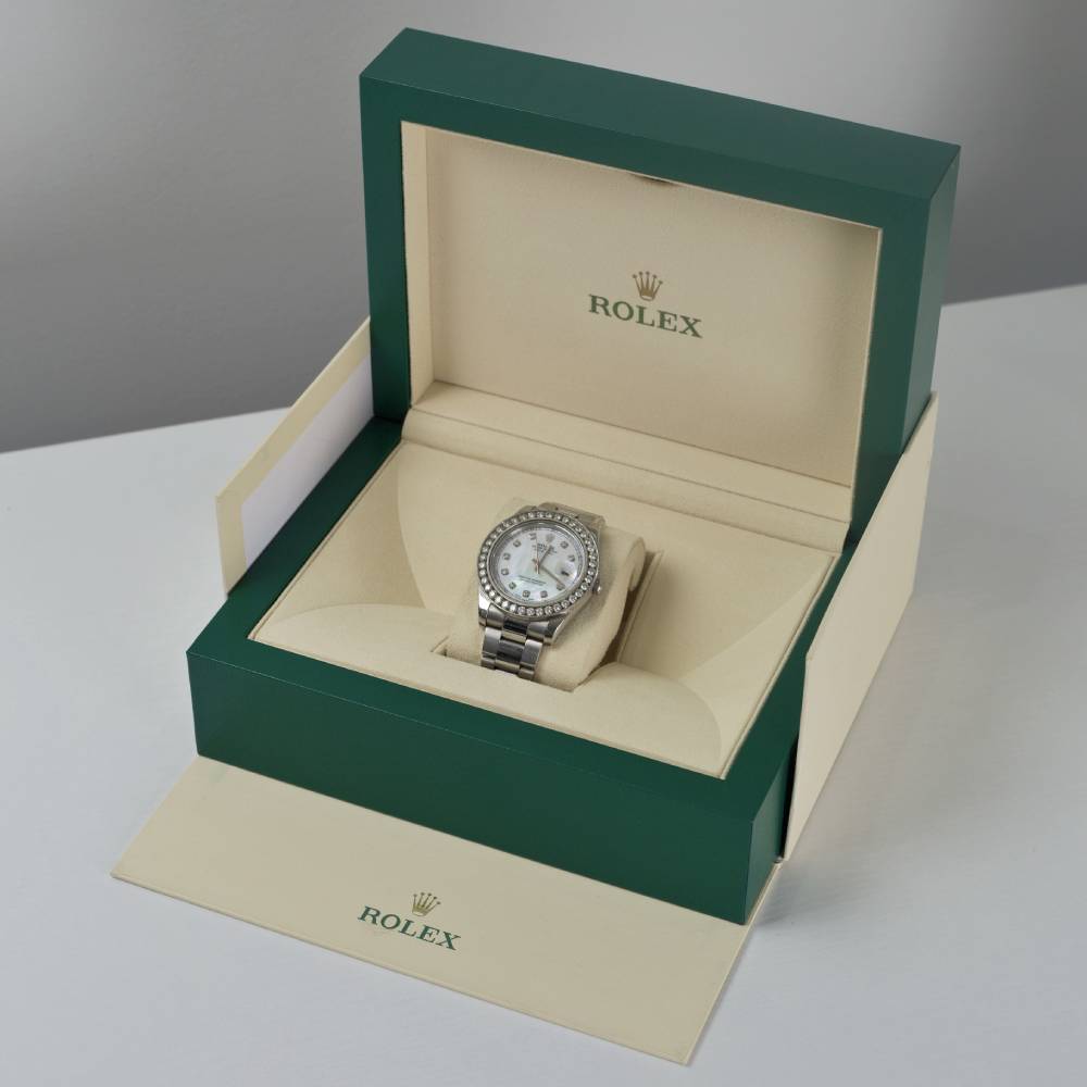 Rolex Datejust II 41mm - Ref: 116334 - White Mother of Pearl Dial & Diamond Bezel, Stainless Steel Oyster Bracelet Men's Watch