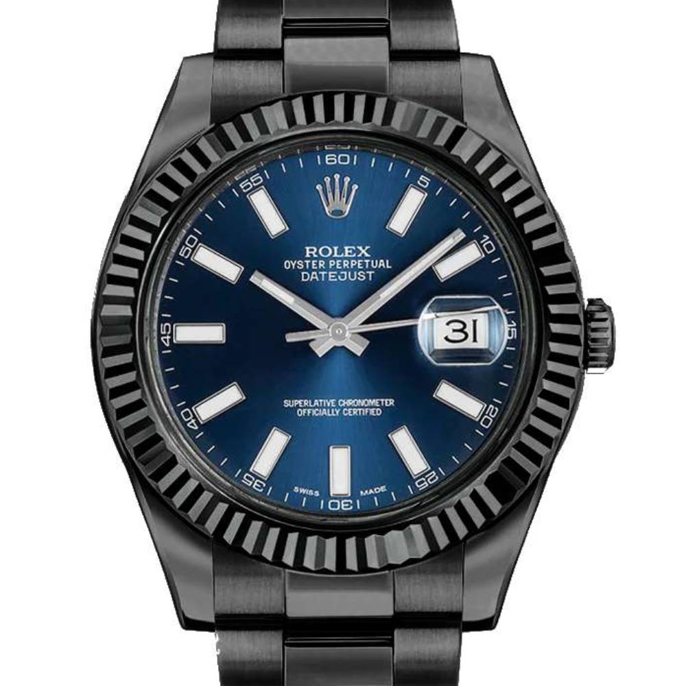 Rolex Datejust II 41mm - Ref: 116334blro (PVD) - Blue Stick Dial, Black PVD Stainless Steel Oyster Bracelet Men's Watch