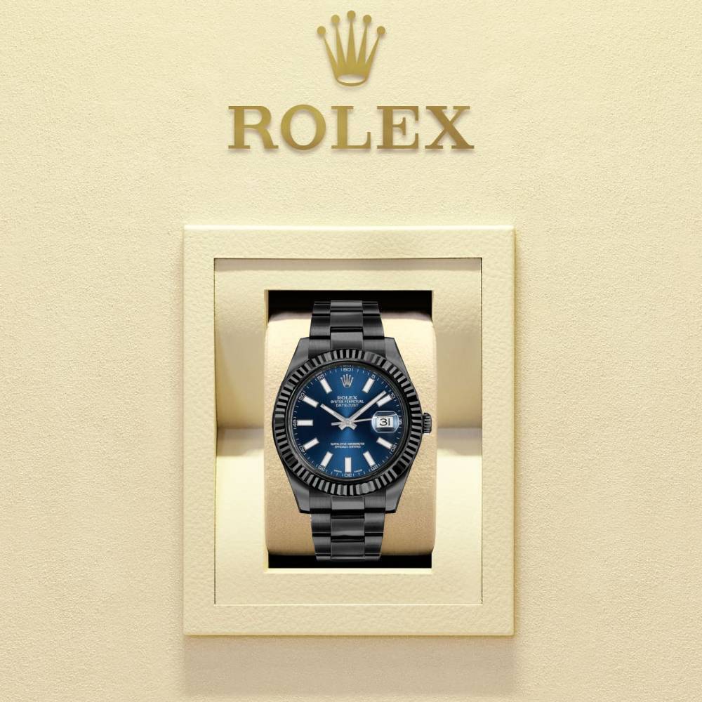 Rolex Datejust II 41mm - Ref: 116334blro (PVD) - Blue Stick Dial, Black PVD Stainless Steel Oyster Bracelet Men's Watch