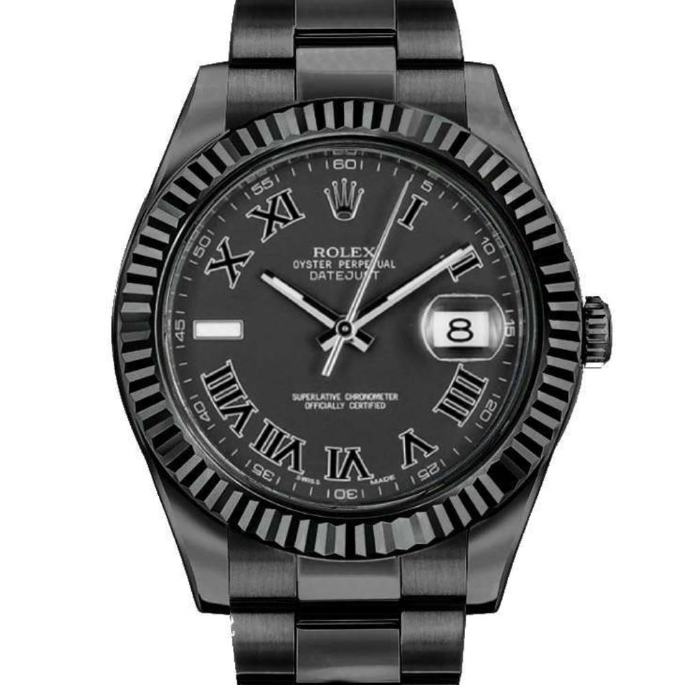 Rolex Datejust II 41mm - Ref: 116334RBLAO (PVD) - Black Roman Dial, PVD Stainless Steel Oyster Bracelet Men's Watch