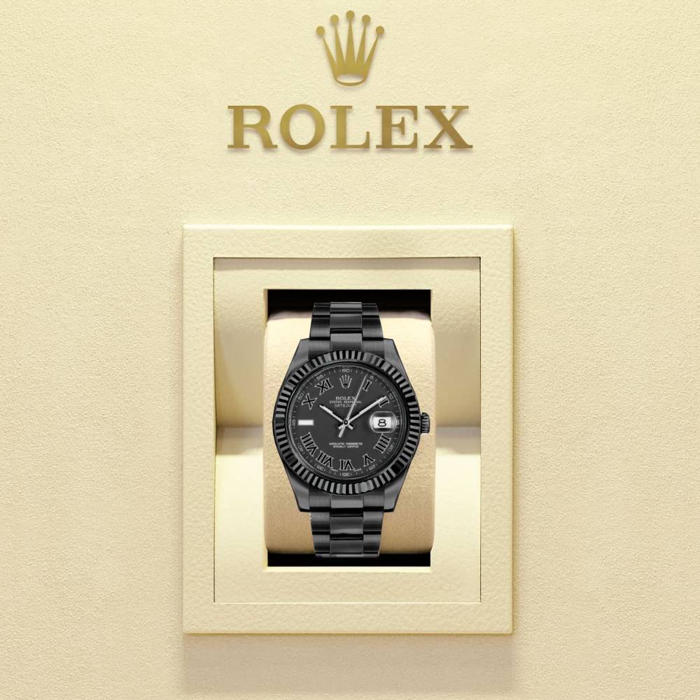 Rolex Datejust II 41mm - Ref: 116334RBLAO (PVD) - Black Roman Dial, PVD Stainless Steel Oyster Bracelet Men's Watch