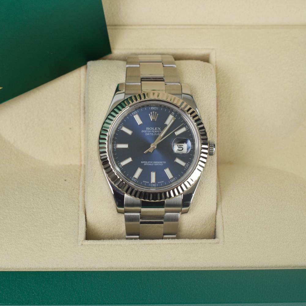 Rolex Datejust II 41mm - Ref: 116334blro - Blue Stick Dial, Stainless Steel Oyster Bracelet Men's Watch