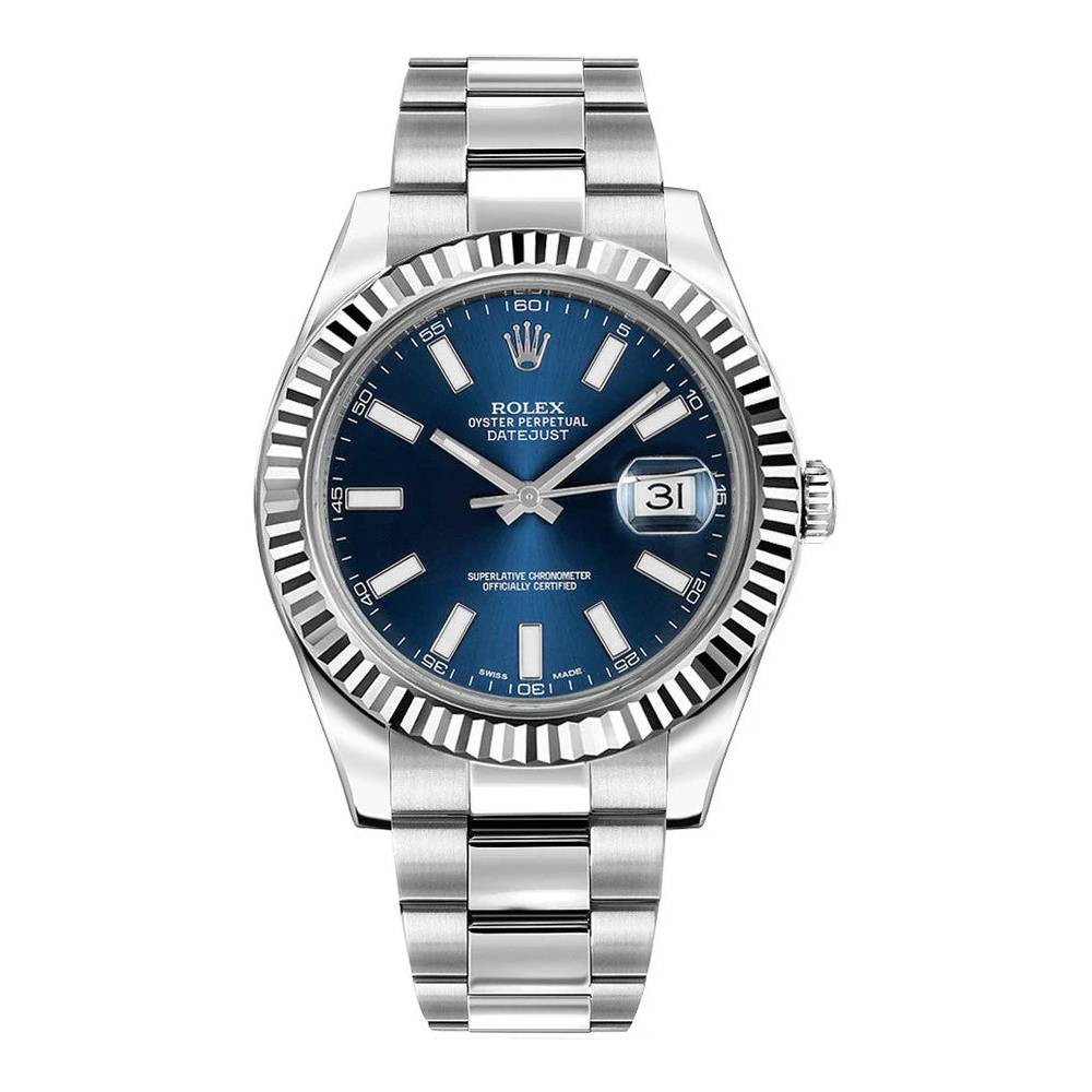 Rolex Datejust II 41mm - Ref: 116334blro - Blue Stick Dial, Stainless Steel Oyster Bracelet Men's Watch