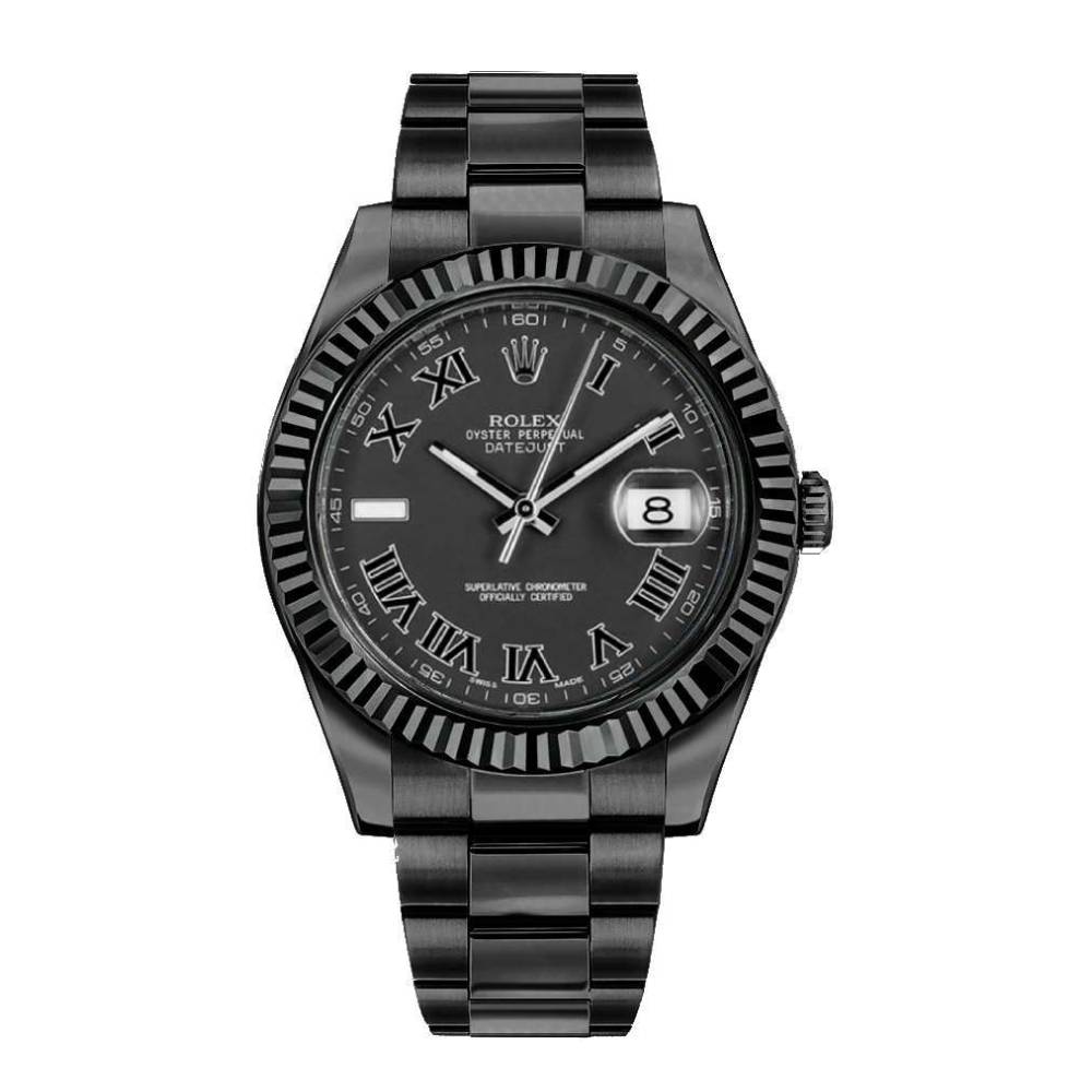 Rolex Datejust II 41mm - Ref: 116334RBLAO (PVD) - Black Roman Dial, PVD Stainless Steel Oyster Bracelet Men's Watch