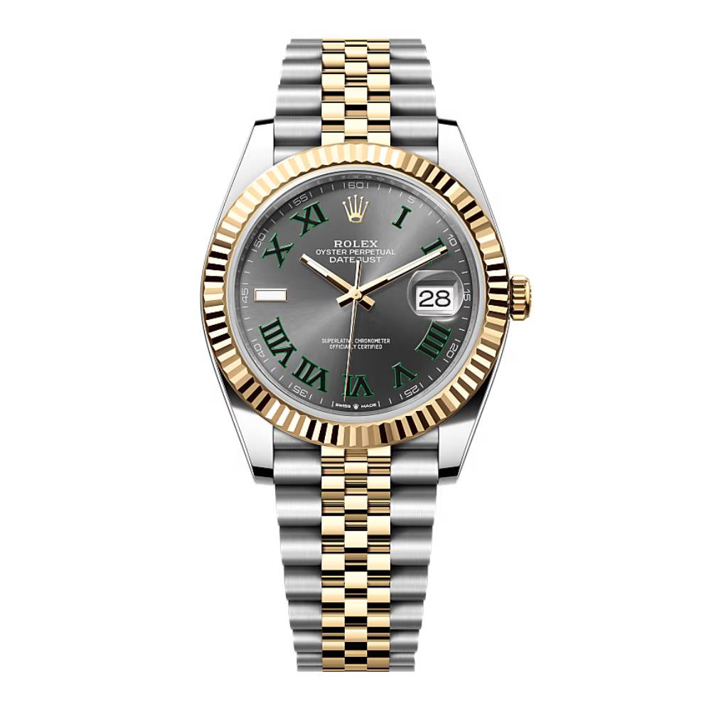 Rolex Datejust 41mm - Ref: 126333-0020 - Slate Grey Wimbledon Roman Dial & Fluted Bezel, Two Tone Stainless Steel & 18K Yellow Gold Jubilee Bracelet Men's Watch