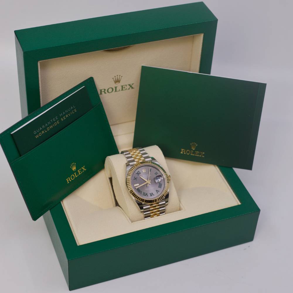 Rolex Datejust 41mm - Ref: 126333-0020 - Slate Grey Wimbledon Roman Dial & Fluted Bezel, Two Tone Stainless Steel & 18K Yellow Gold Jubilee Bracelet Men's Watch