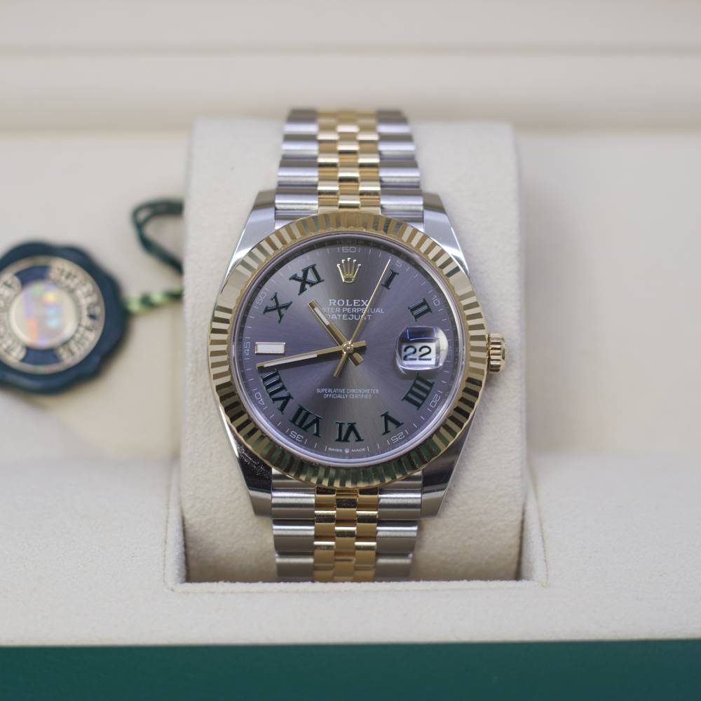 Rolex Datejust 41mm - Ref: 126333-0020 - Slate Grey Wimbledon Roman Dial & Fluted Bezel, Two Tone Stainless Steel & 18K Yellow Gold Jubilee Bracelet Men's Watch