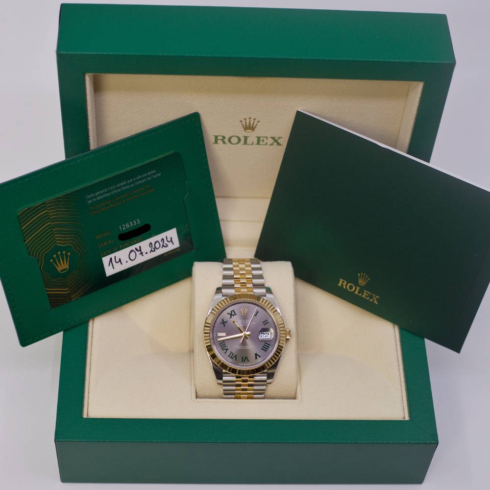 Rolex Datejust 41mm - Ref: 126333-0020 - Slate Grey Wimbledon Roman Dial & Fluted Bezel, Two Tone Stainless Steel & 18K Yellow Gold Jubilee Bracelet Men's Watch