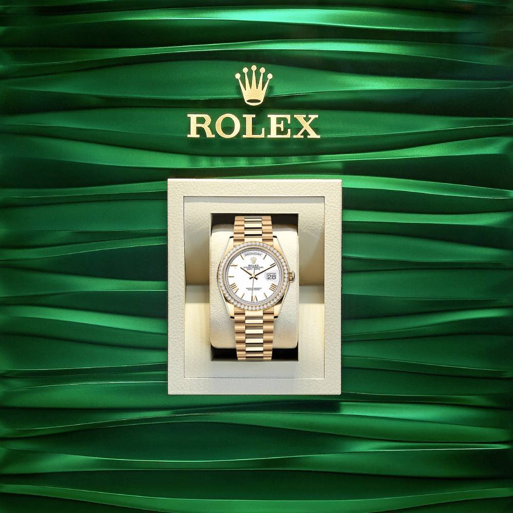 2024 Release Rolex Datejust 36mm - Ref: 128348rbr-0064 - White Roman Dial & Diamond Bezel, 18K Yellow Gold Presidential Bracelet Watch