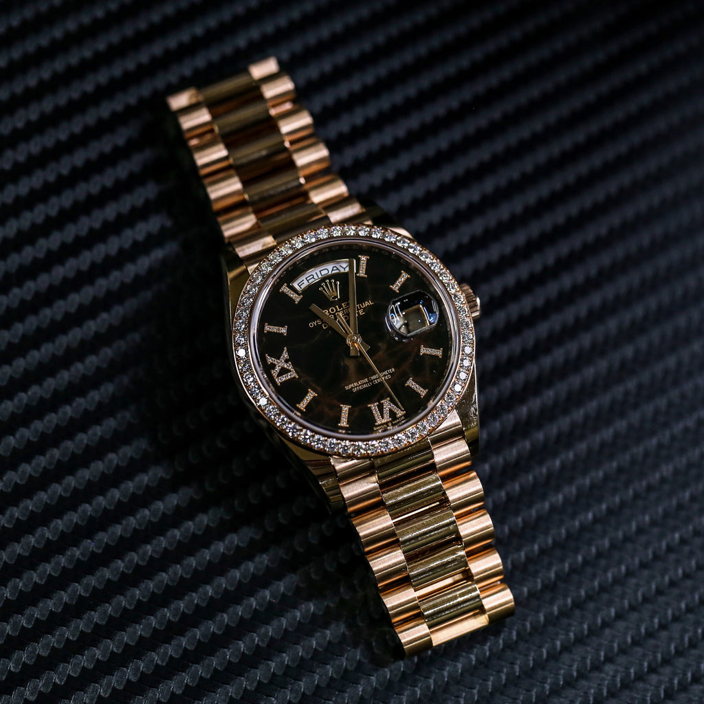 Rolex Day Date 36mm - Ref: 128345rbr-0044 - Eisenkiesel Diamond Dial & Diamond Bezel, 18K Rose Gold President Bracelet Watch