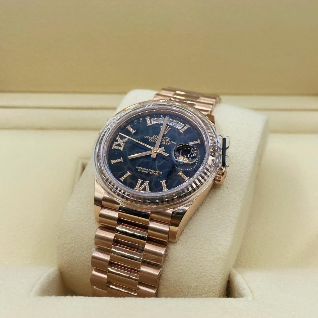 Rolex Day Date 36mm - Ref: 128235-0041 - Eisenkiesel Diamond Dial & Fluted Bezel, 18K Rose Gold President Bracelet Watch