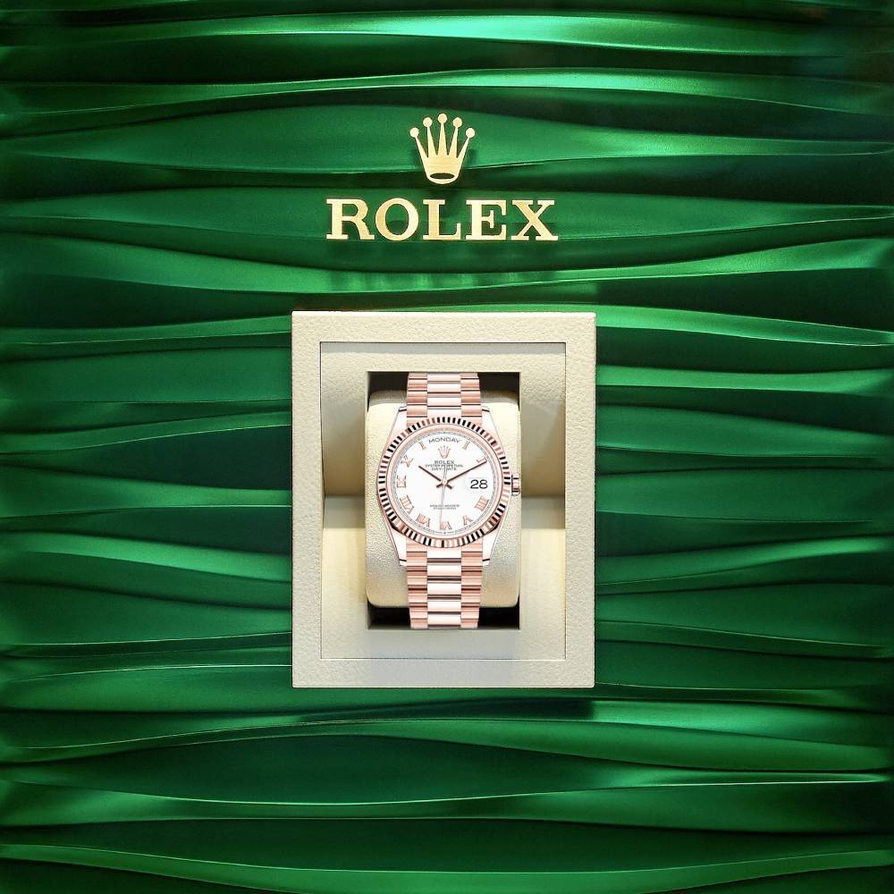 Rolex Day Date 36mm - Ref: 128235-0052 - White Roman Dial 18K Rose Gold President Bracelet Watch