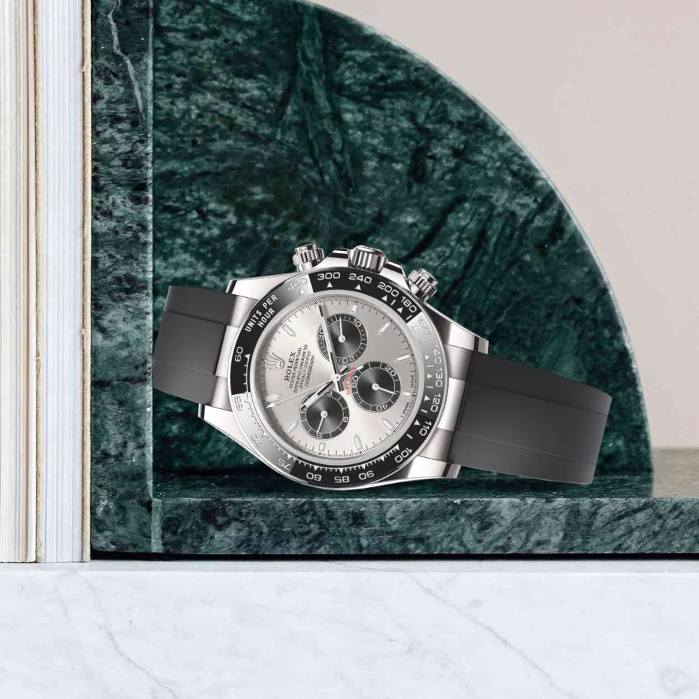 Rolex Cosmograph Daytona 40mm - Ref: 126519LN - Steel & Bright Black Index Dial & Ceramic Bezel, 18K White Gold Case Black Oysterflex Bracelet Men's Watch