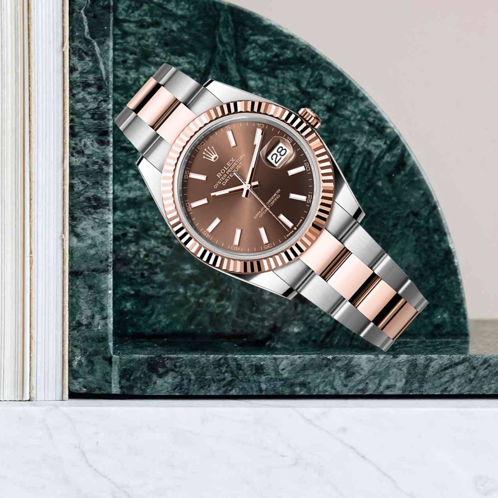 Rolex Datejust 41mm - Ref: 126331-0001 - Chocolate Stick Dial, Two Tone Stainless Steel & 18K Rose Gold Oyster Bracelet Men's Watch