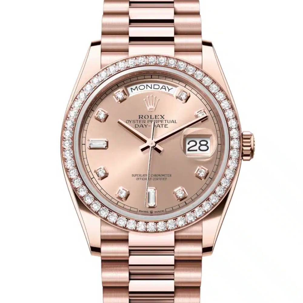 Rolex Day Date 36mm - Ref: 128345rbr-0009 - Champagne Diamond Dial & Diamond Bezel, 18K Rose Gold President Bracelet Watch