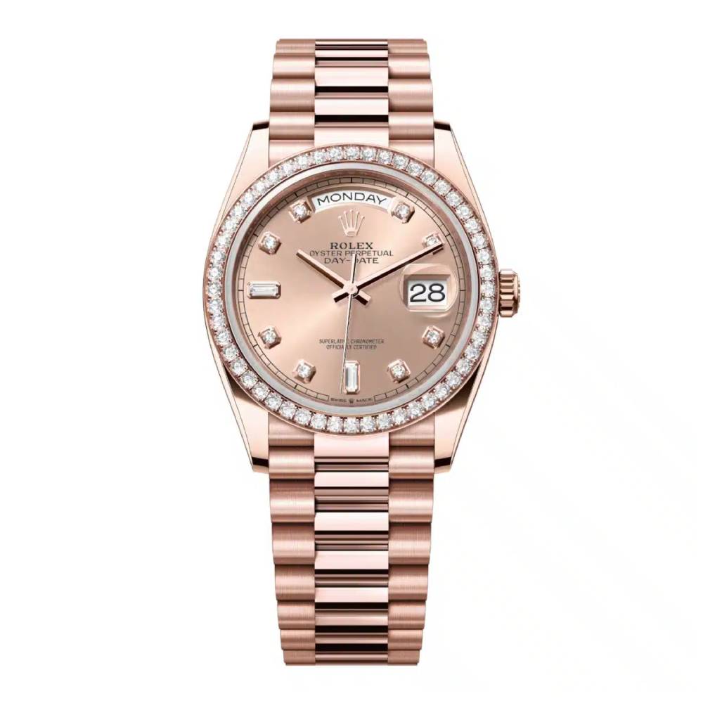 Rolex Day Date 36mm - Ref: 128345rbr-0009 - Champagne Diamond Dial & Diamond Bezel, 18K Rose Gold President Bracelet Watch