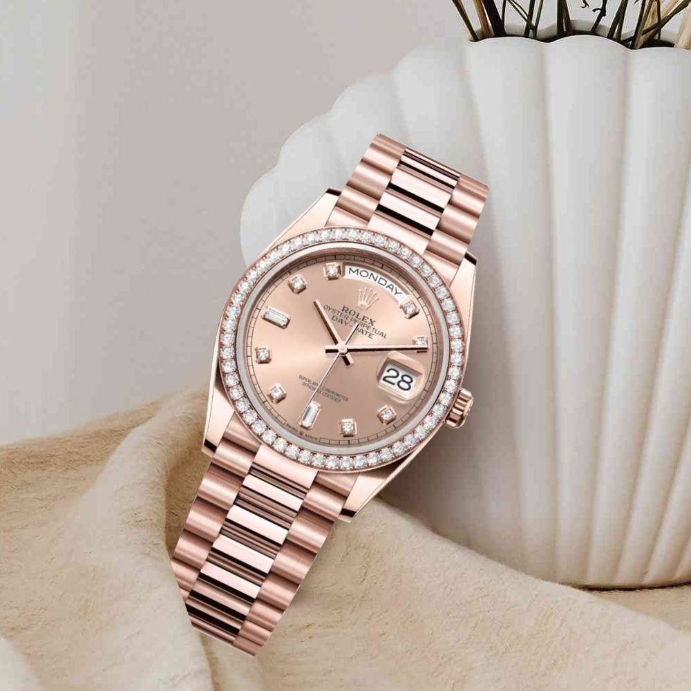 Rolex Day Date 36mm - Ref: 128345rbr-0009 - Champagne Diamond Dial & Diamond Bezel, 18K Rose Gold President Bracelet Watch