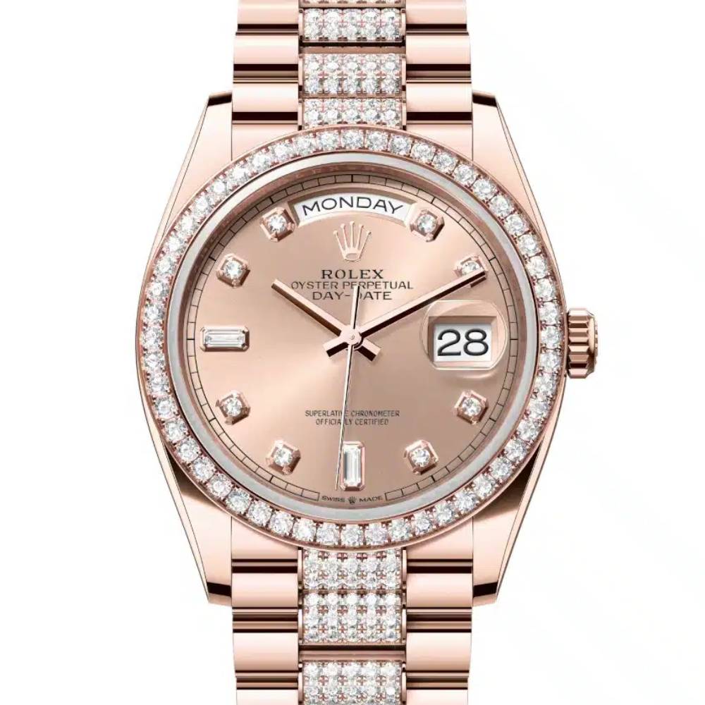 Rolex Day Date 36mm - Ref: 128345rbr-0020 - Champagne Diamond Dial & Diamond Bezel, 18K Rose Gold & Diamonds President Bracelet Watch