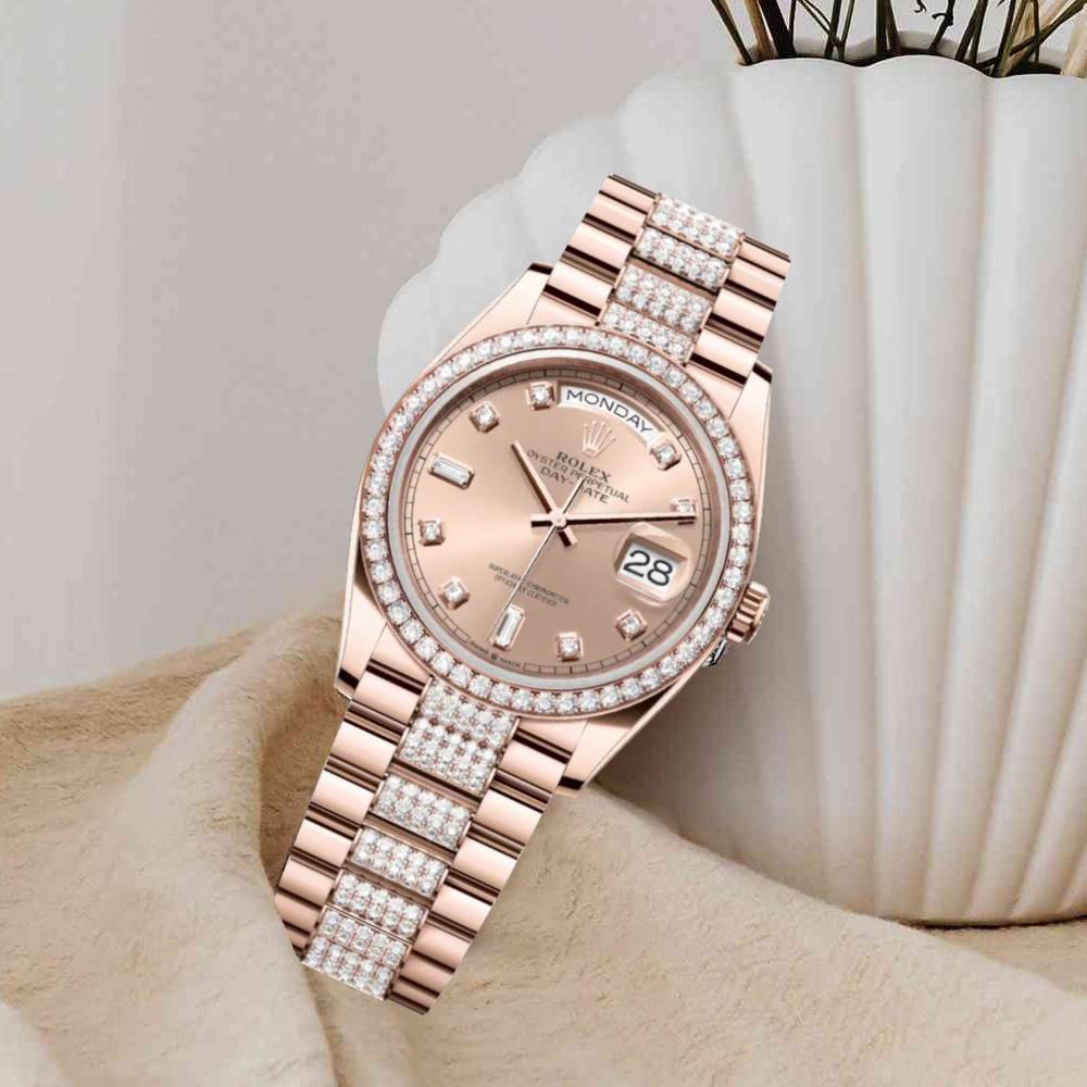 Rolex Day Date 36mm - Ref: 128345rbr-0020 - Champagne Diamond Dial & Diamond Bezel, 18K Rose Gold & Diamonds President Bracelet Watch