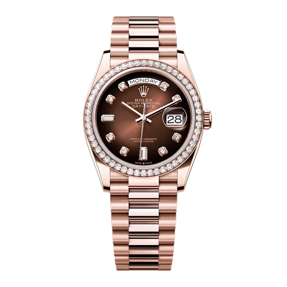 Rolex Day Date 36mm - Ref: 128345rbr-0040 - Brown Ombre Diamond Dial & Diamond Bezel, 18K Rose Gold President Bracelet Watch