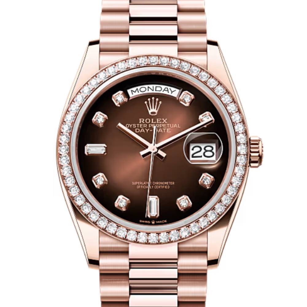 Rolex Day Date 36mm - Ref: 128345rbr-0040 - Brown Ombre Diamond Dial & Diamond Bezel, 18K Rose Gold President Bracelet Watch