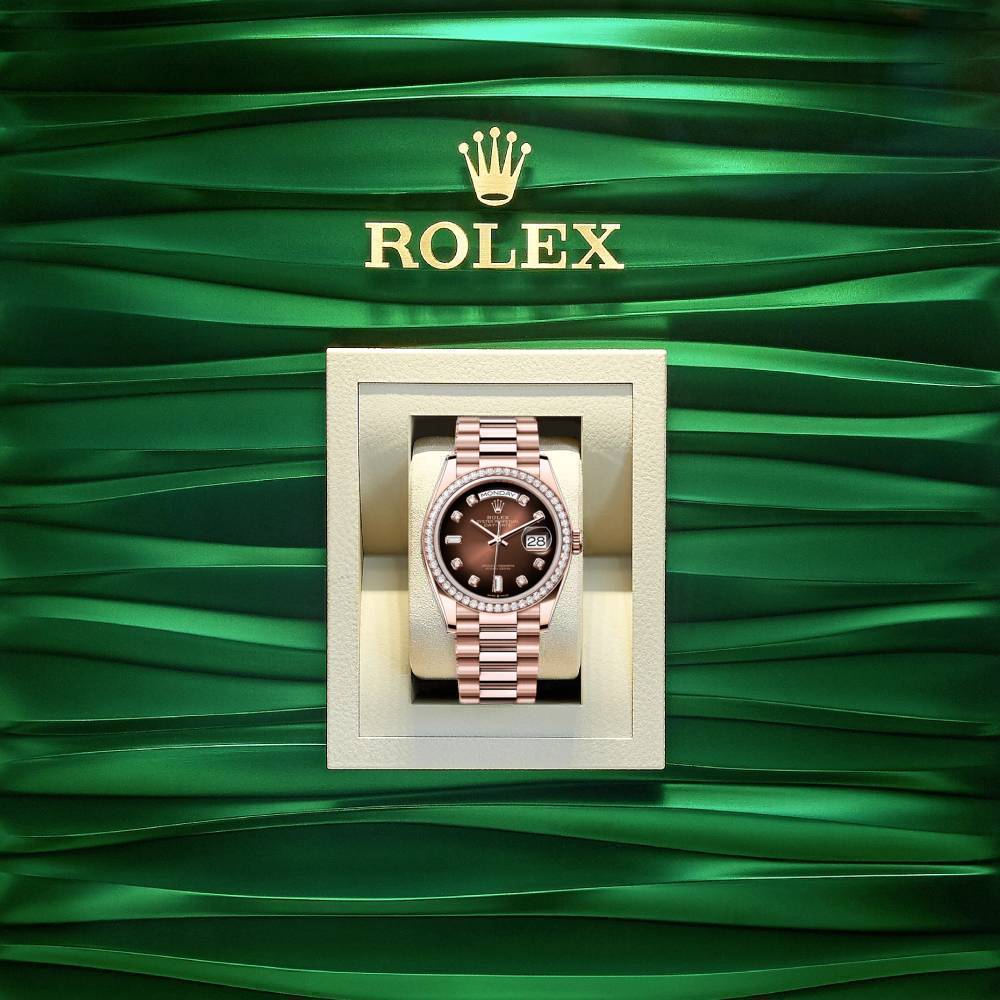 Rolex Day Date 36mm - Ref: 128345rbr-0040 - Brown Ombre Diamond Dial & Diamond Bezel, 18K Rose Gold President Bracelet Watch