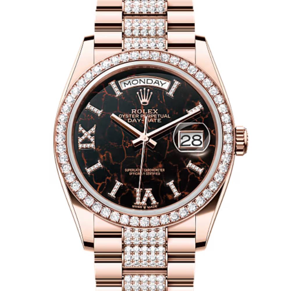 Rolex Day Date 36mm - Ref: 128345rbr-0045 - Eisenkiesel Diamond Dial & Diamond Bezel, 18K Rose Gold & Diamonds President Bracelet Watch