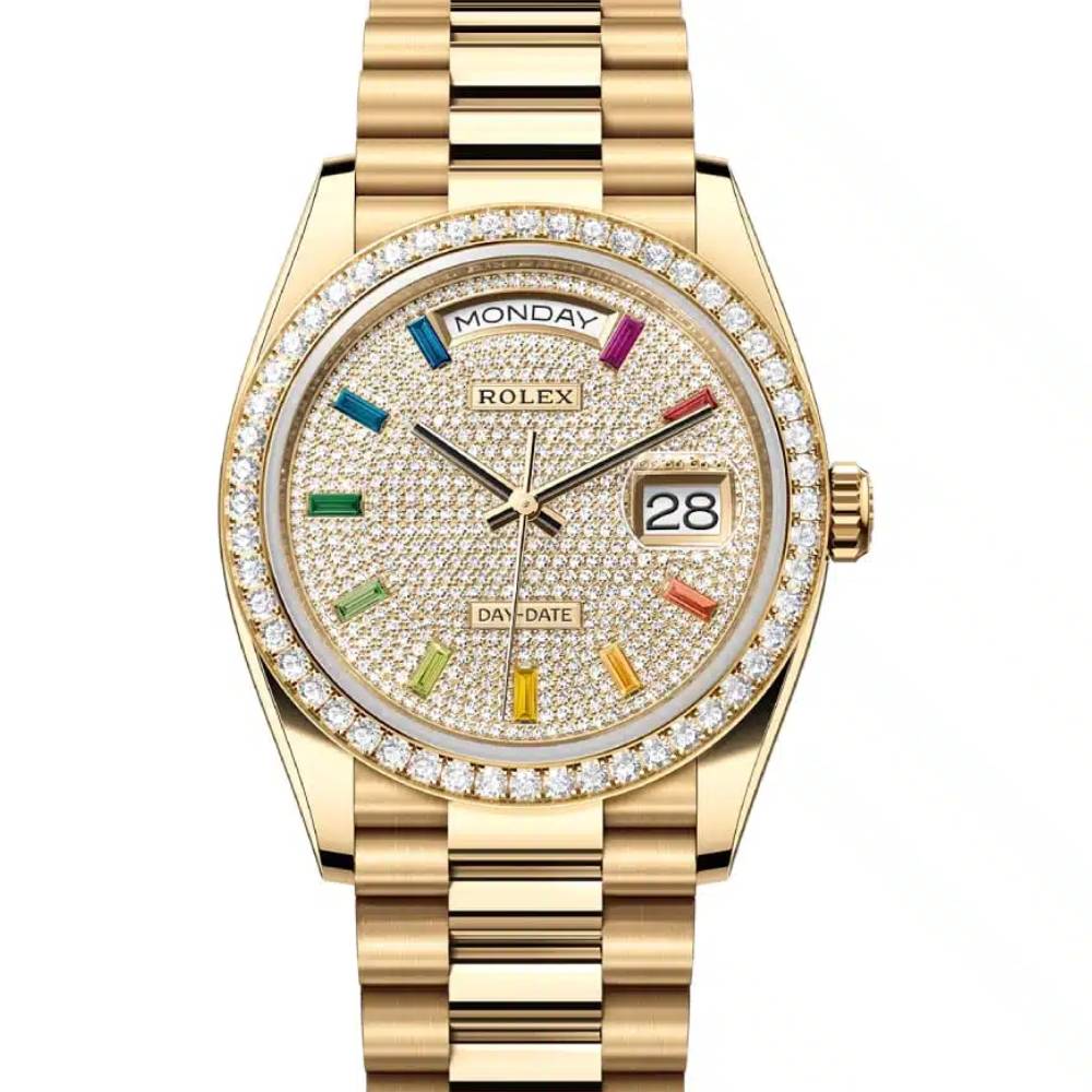 Rolex Day Date 36mm - Ref: 128348rbr-0030 - Pave Rainbow Diamond Dial & Diamond Bezel, 18K Yellow Gold President Bracelet Watch