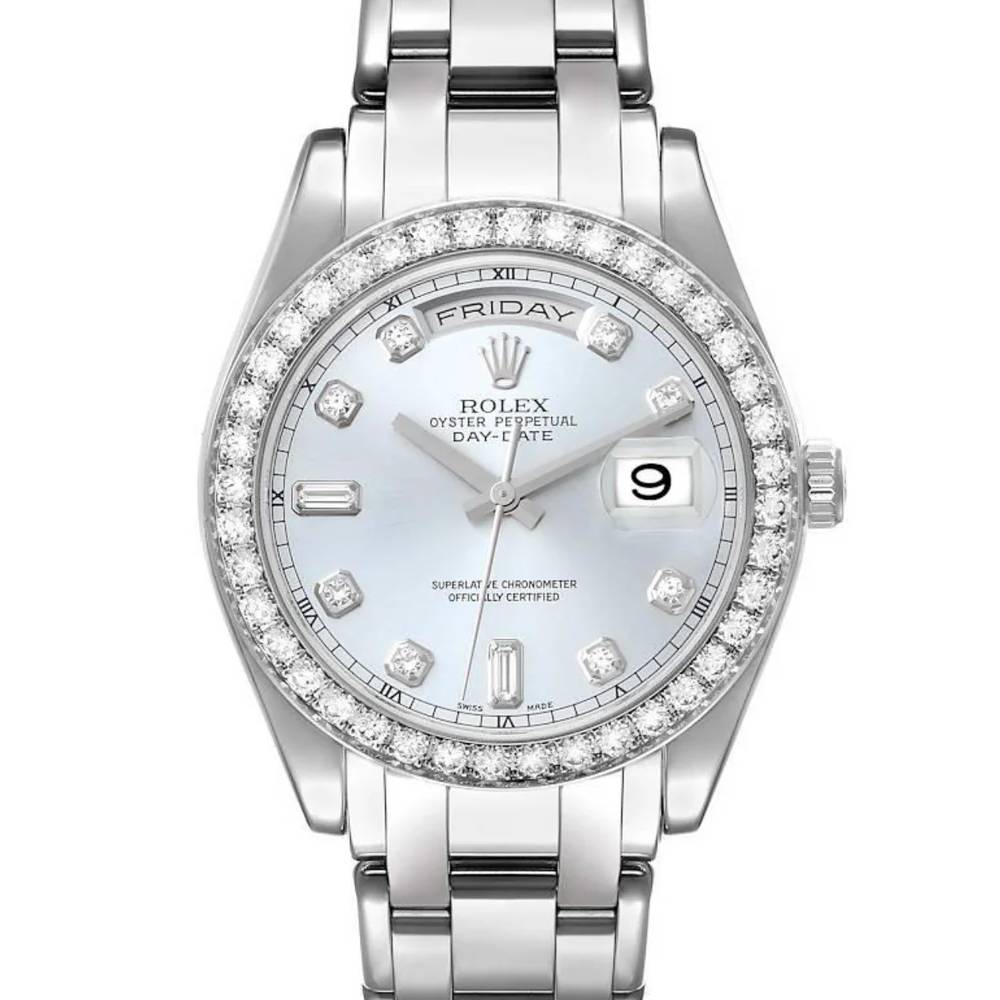 Rolex Day Date 39mm - Ref: 18946 - Ice Blue Diamond Dial & Diamond Bezel, Platinum President Bracelet Watch