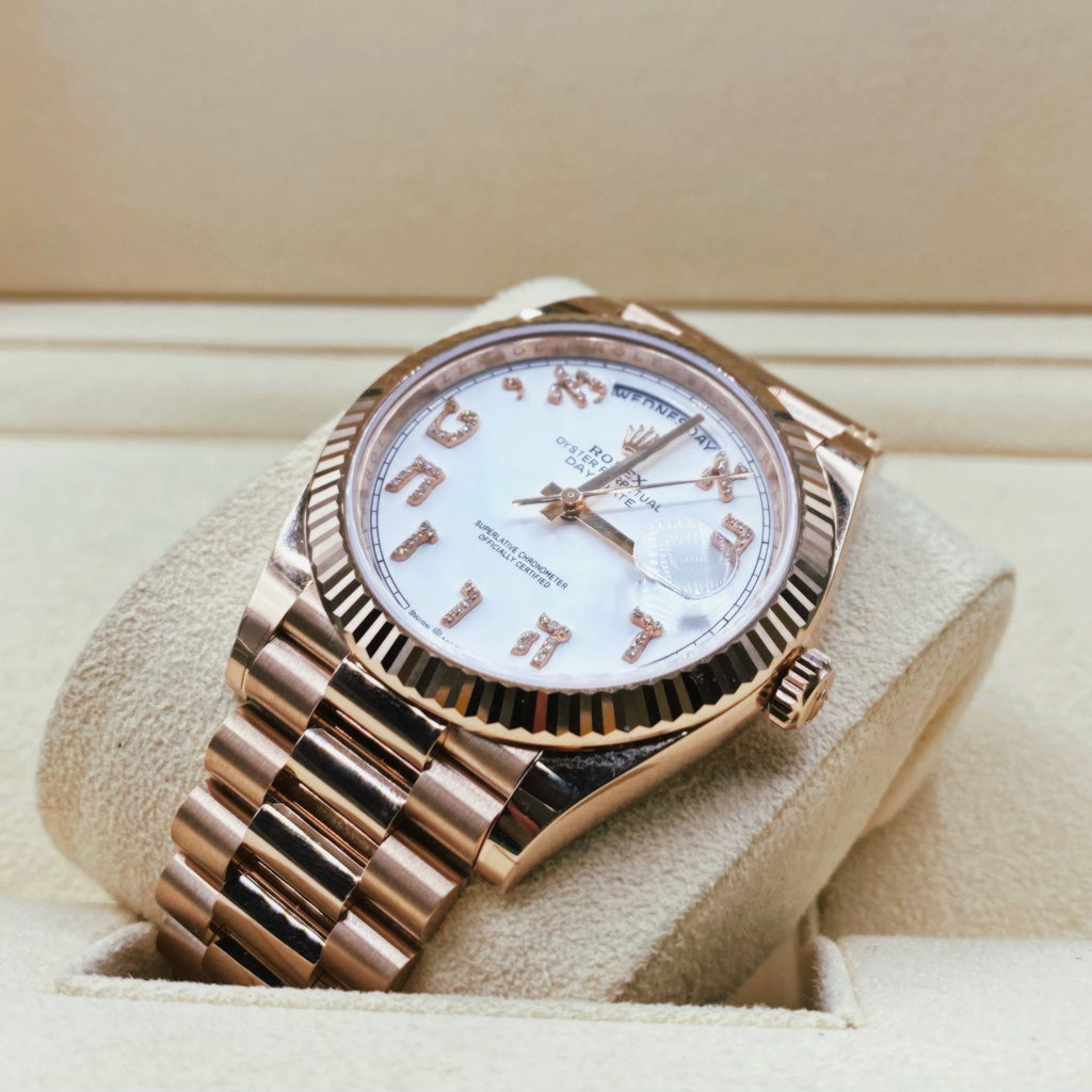 Rolex Day-Date 40 Presidential Custom Made Diamond Dial with Hebrew letters, 18K Everose Gold 228235