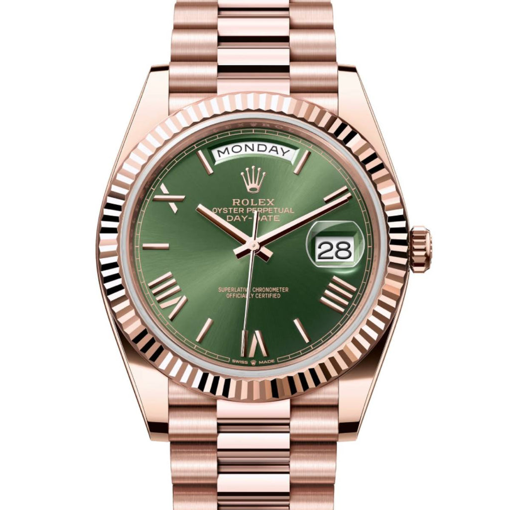 Rolex Day-Date 40 Presidential Olive Green Dial 18kt Rose Gold Men's Watch 228235-0025