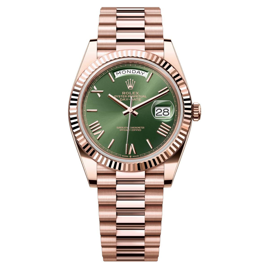 Rolex Day-Date 40 Presidential Olive Green Dial 18kt Rose Gold Men's Watch 228235-0025