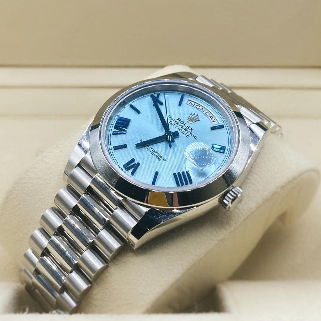 Rolex Day Date 40mm - Ref: 228206-0001 - Ice Blue Quadrant Motif Roman Dial, Platinum President Bracelet Men's Watch