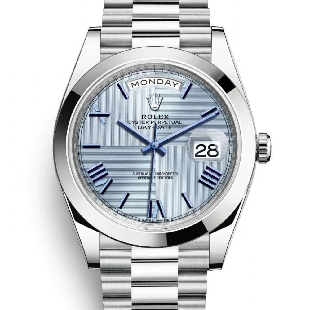 Rolex Day Date 40mm - Ref: 228206-0001 - Ice Blue Quadrant Motif Roman Dial, Platinum President Bracelet Men's Watch