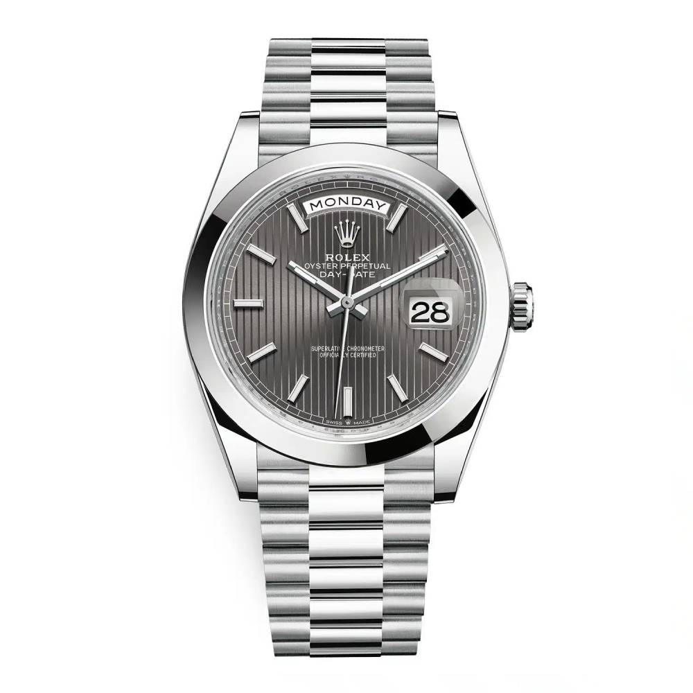 Rolex Day Date 40mm - Ref: 228206-0011 - Dark Rhodium Stripe Motif Stick Dial, Platinum President Bracelet Men's Watch