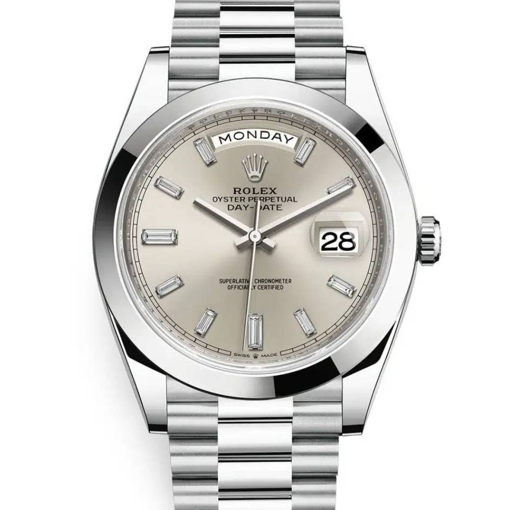 Rolex Day Date 40mm - Ref: 228206-0012 - Silver Diamond Dial & Diamond Bezel, Platinum President Bracelet Men's Watch